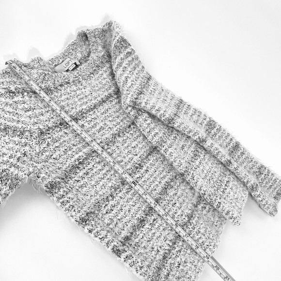 Ann Taylor Loft Gray White Fuzzy Sweater XS Wool Alpaca Blend Long Sleeves - Picture 5 of 9